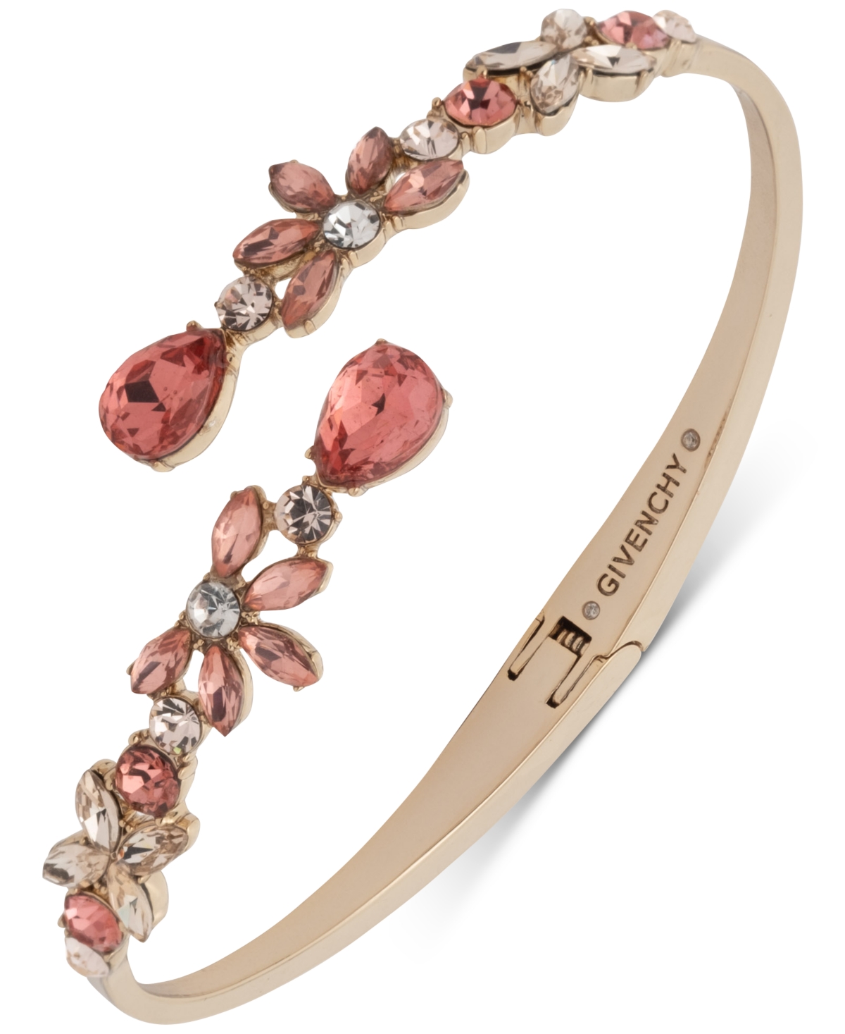 Givenchy Gold-tone Crystal & Stone Flower Bypass Bangle Bracelet In Orange