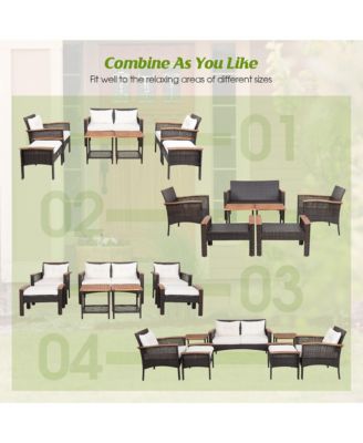 7 Piece Outdoor Wicker Conversation Set Patio Rattan Sofa Set  w/ Coffee Tables Cushions