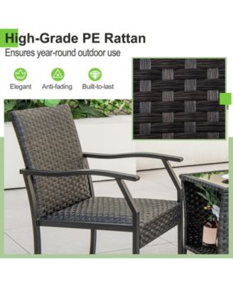 3 Piece Patio Weather Resistant Conversation Set Wicker Chair w/ Quick Dry Foam Tempered Glass Table