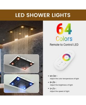 LED Light Ceiling-Mounted Thermostatic Shower System With Body Jets With Handheld Shower