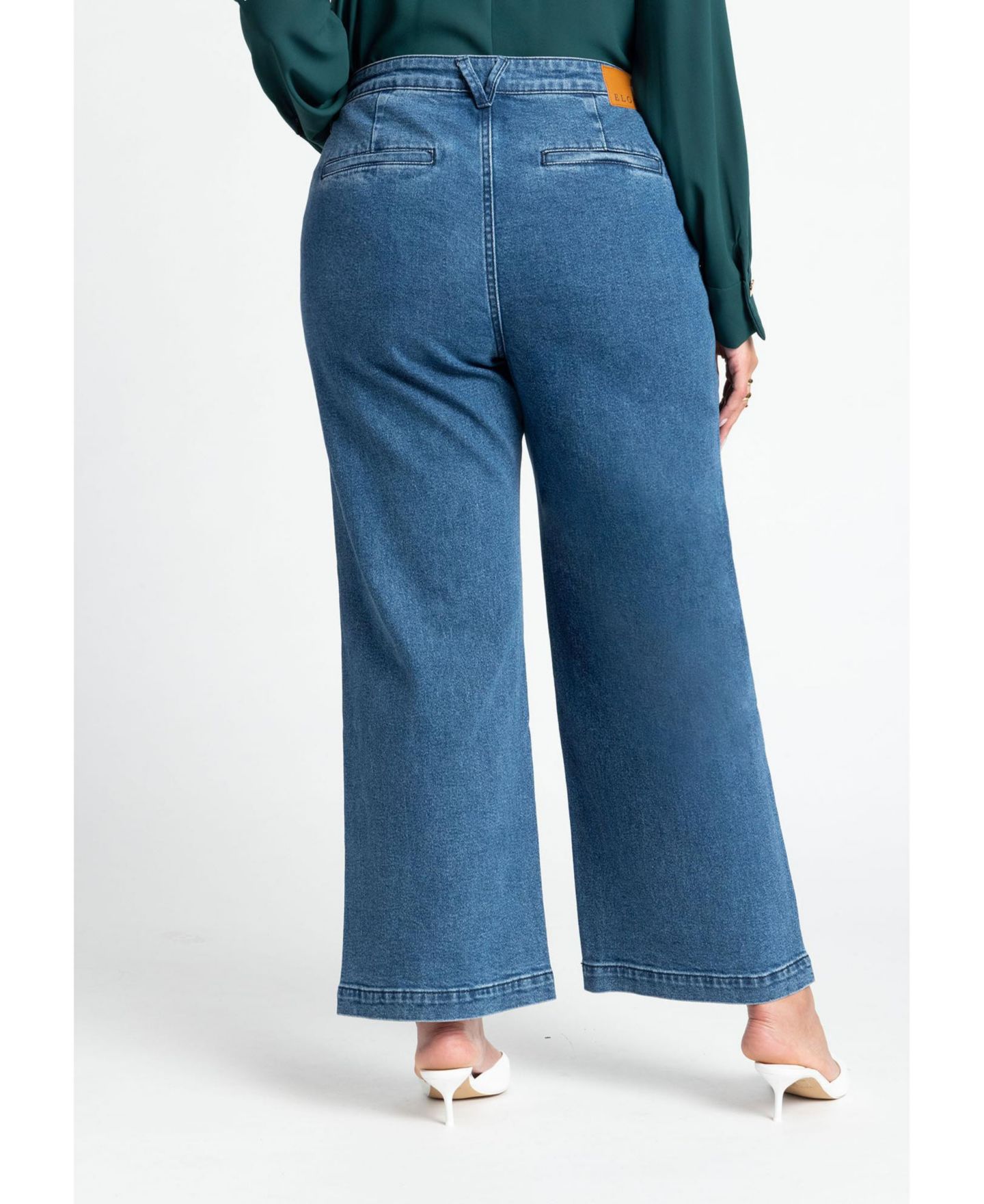 Женские джинсы ELOQUII Plus Size Petite The Trouser Jean, цвет: Средняя варка джинсовый — фото 2