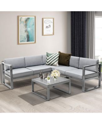 4 Piece Aluminum Patio Furniture Set Outdoor Conversation Set w/ Coffee Table & Cushions