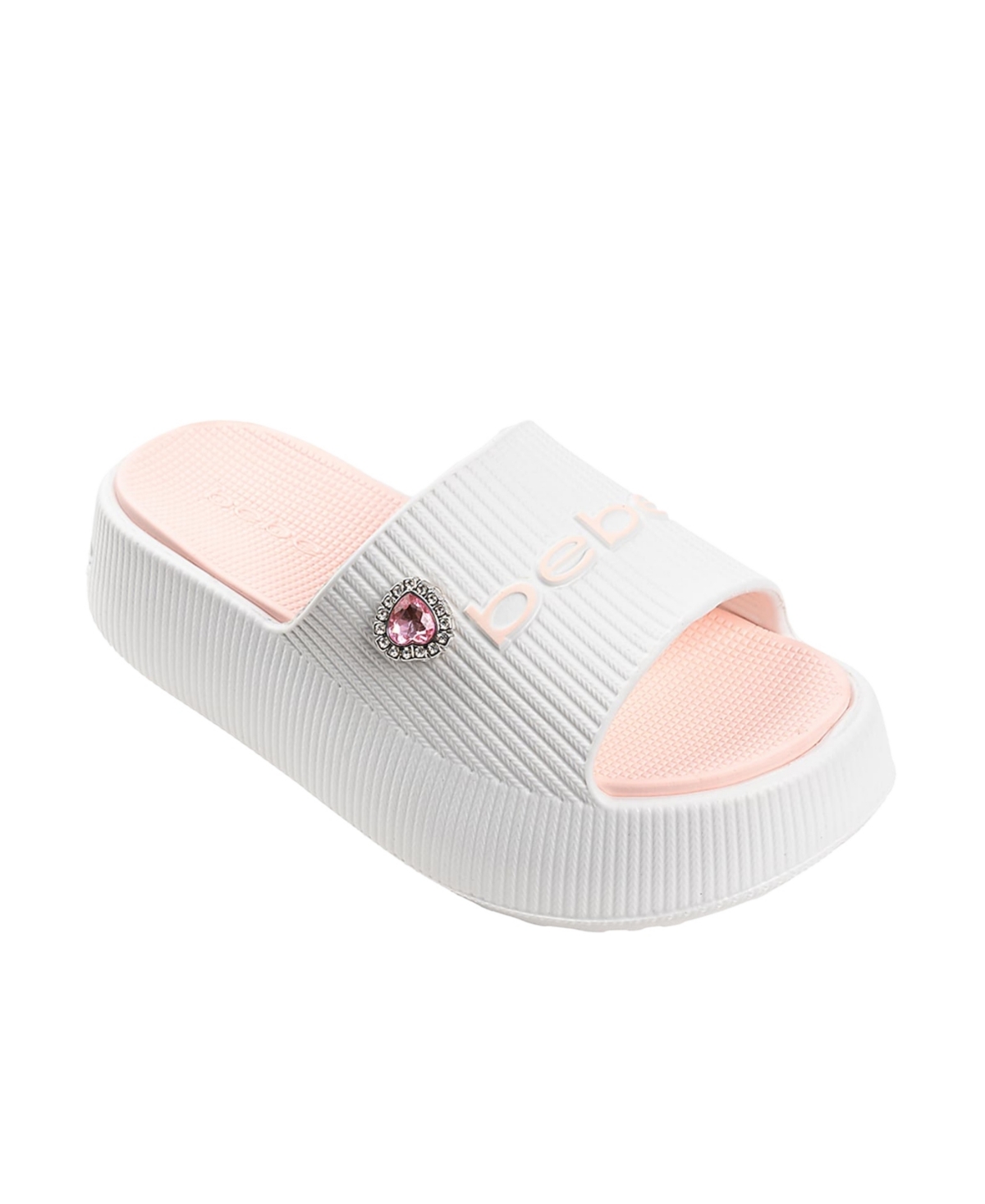 Bebe Little And Big Girls Trendy And Comfortable Summer Platform Slides In White
