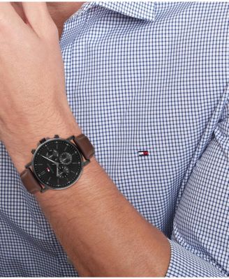 Men's Multifunction Dark Brown Leather Strap Watch, 44mm