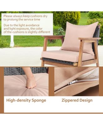 4 Piece Patio Conversation Set Outdoor Furniture Set  w/ Cushions & Wood Frame