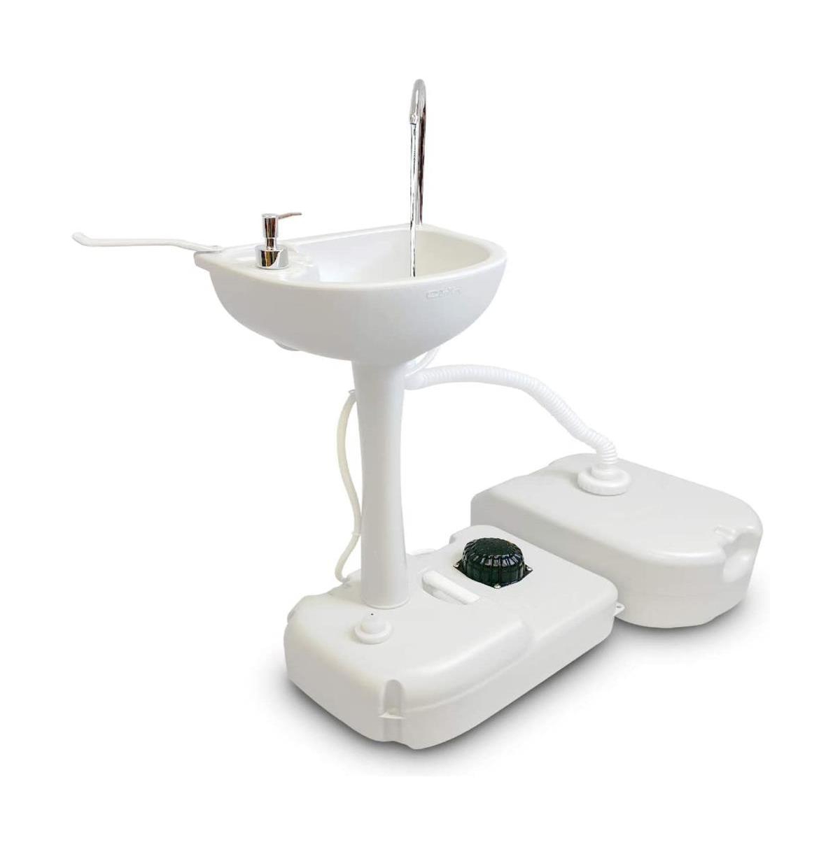 Portable Handwash Sink with 24 Liter Waste Holding Tank, Basin Stand, and Rolling Wheels &#x2013; Ideal for Indoor & Outdoor Use - White