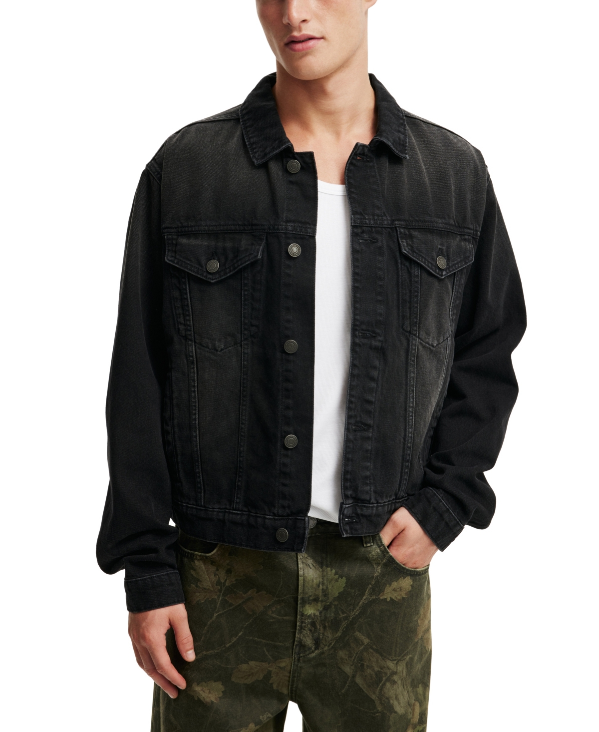 Shop Cotton On Men's Denim Trucker Jacket In Washed Black