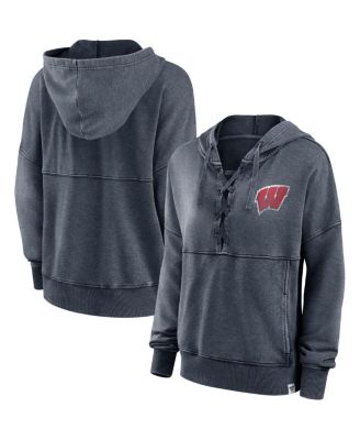 Fanatics - Women's Heathered Charcoal Wisconsin Badgers Overall Speed Lace-Up Pullover Hoodie