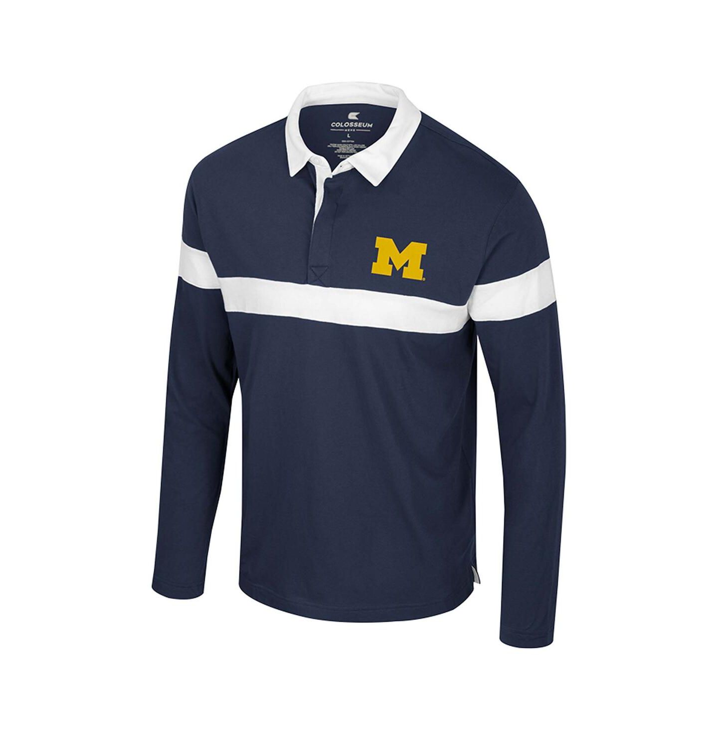 Мужская рубашка Colosseum Navy Michigan Wolverines Too Cool For School Long Sleeve Polo Shirt — фото 3