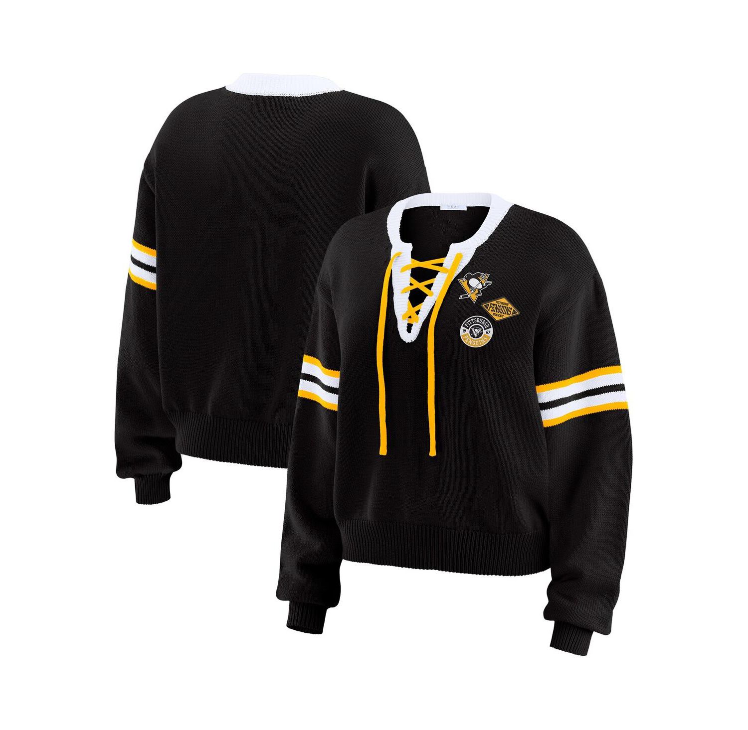 Women's Black Pittsburgh Penguins Cropped Lace-Up Sweater