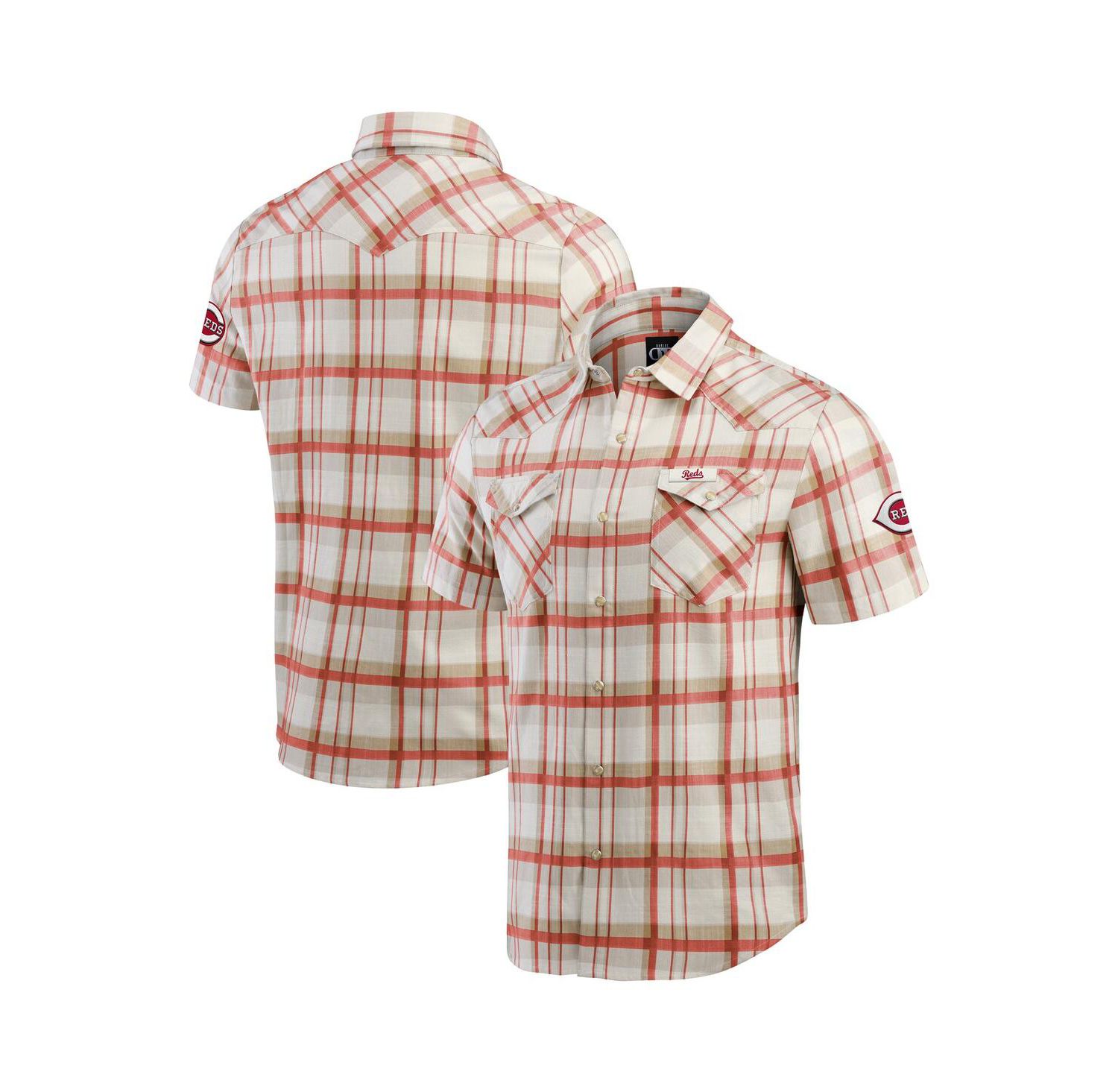 Men's Red Cincinnati Reds Plaid Full-Snap Shirt