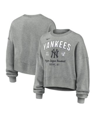 Nike - Women's Heather Gray New York Yankees Oversized Long Sleeve Cropped Pullover Sweatshirt