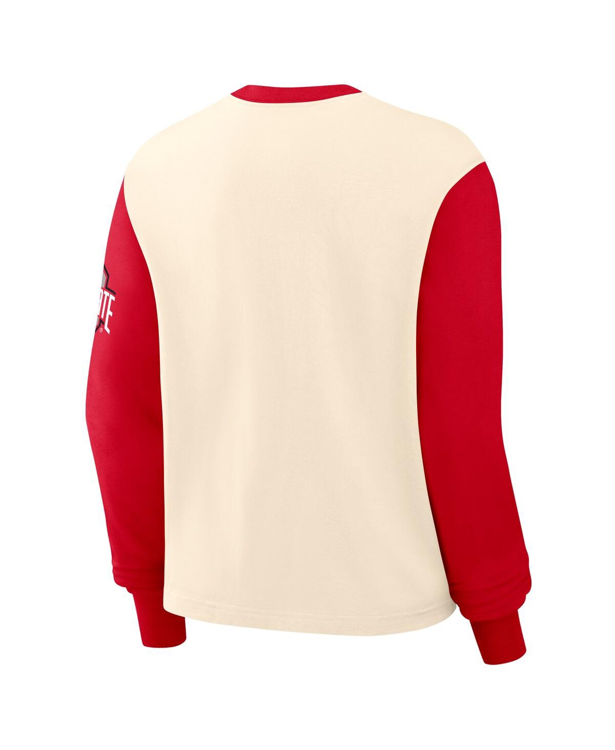 Nike Women's Natural/scarlet Ohio State Buckeyes Color Block Boxy Long Sleeve T-shirt In Natural,scarlet