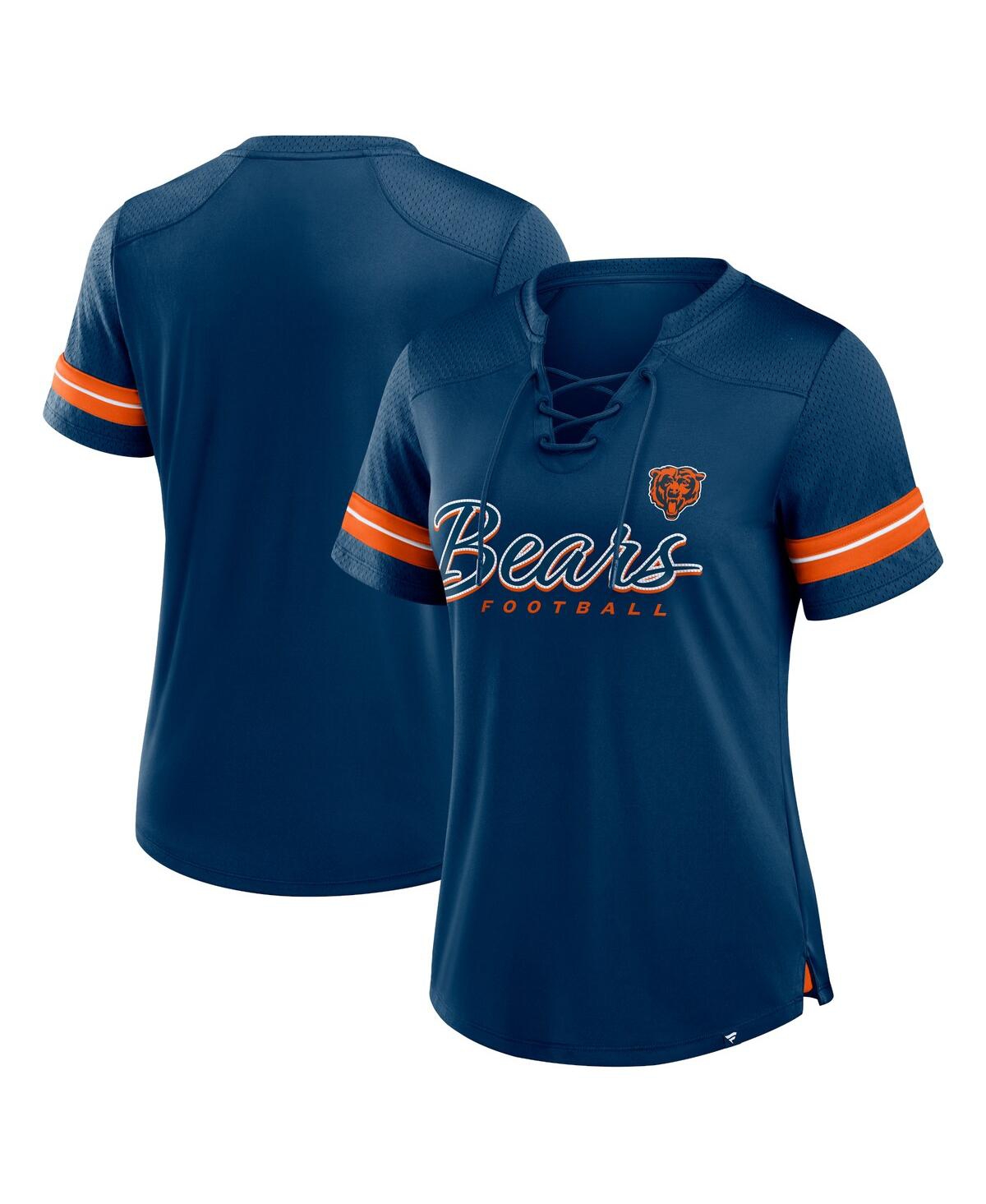 Fanatics Women's Navy Chicago Bears Play Script Lace-Up T-Shirt - Navy