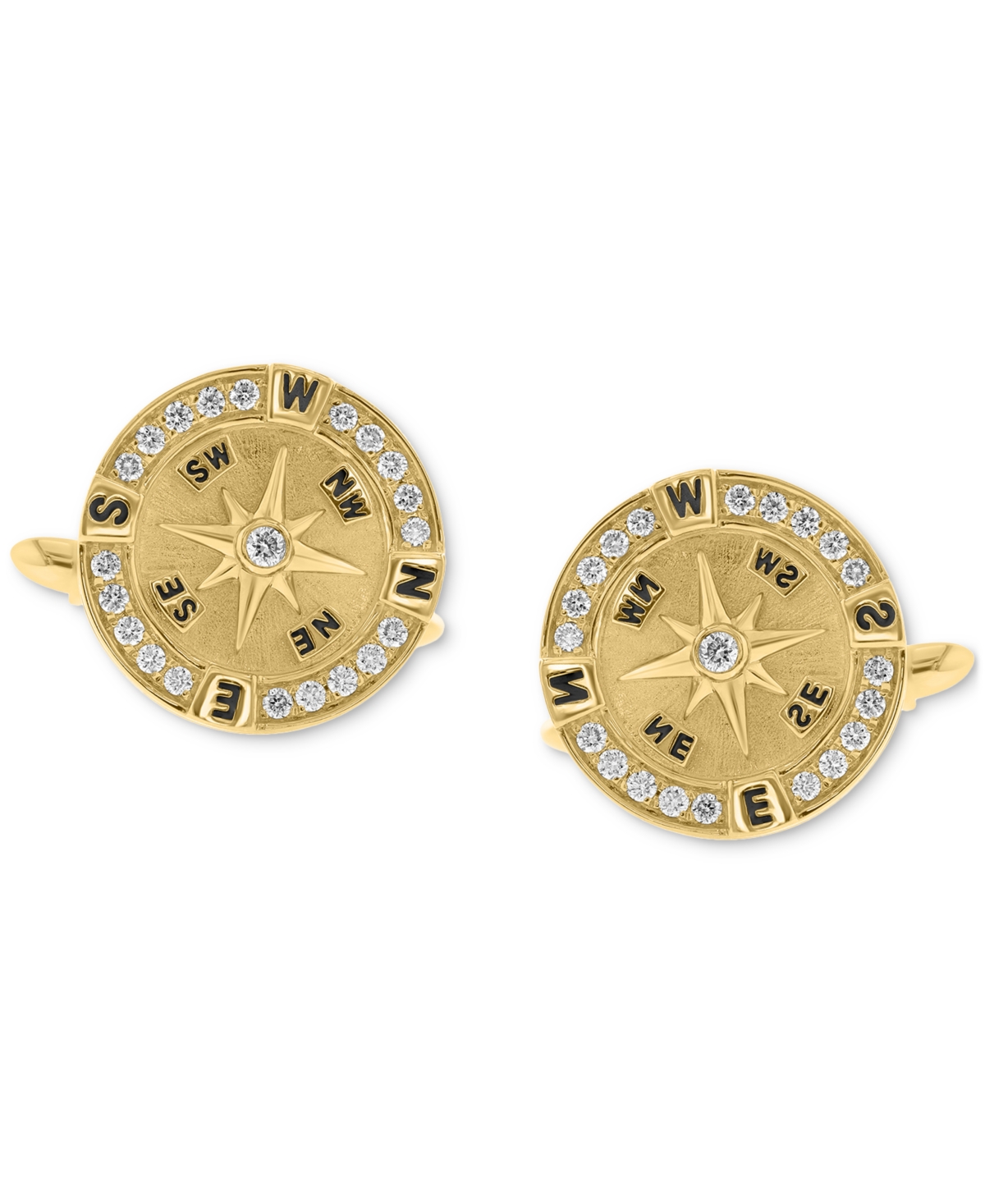 Effy Collection Effy Men's Diamond Compass Cufflinks (3/8 Ct. T.w.) In 14k Gold-plated Sterling Silver