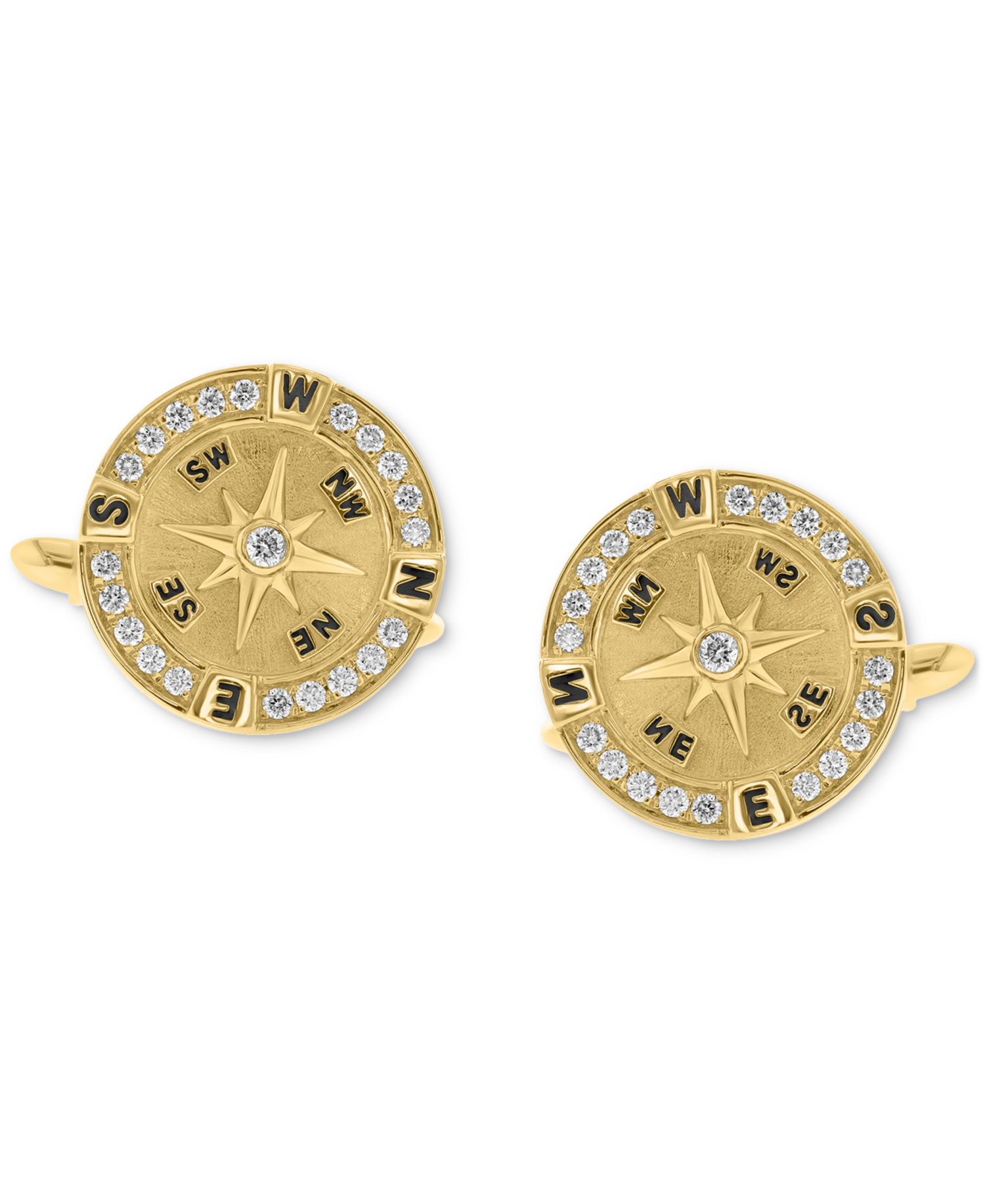 EFFY® Men's Diamond Compass Cufflinks (3/8 ct. t.w.) in 14k Gold-Plated Sterling Silver