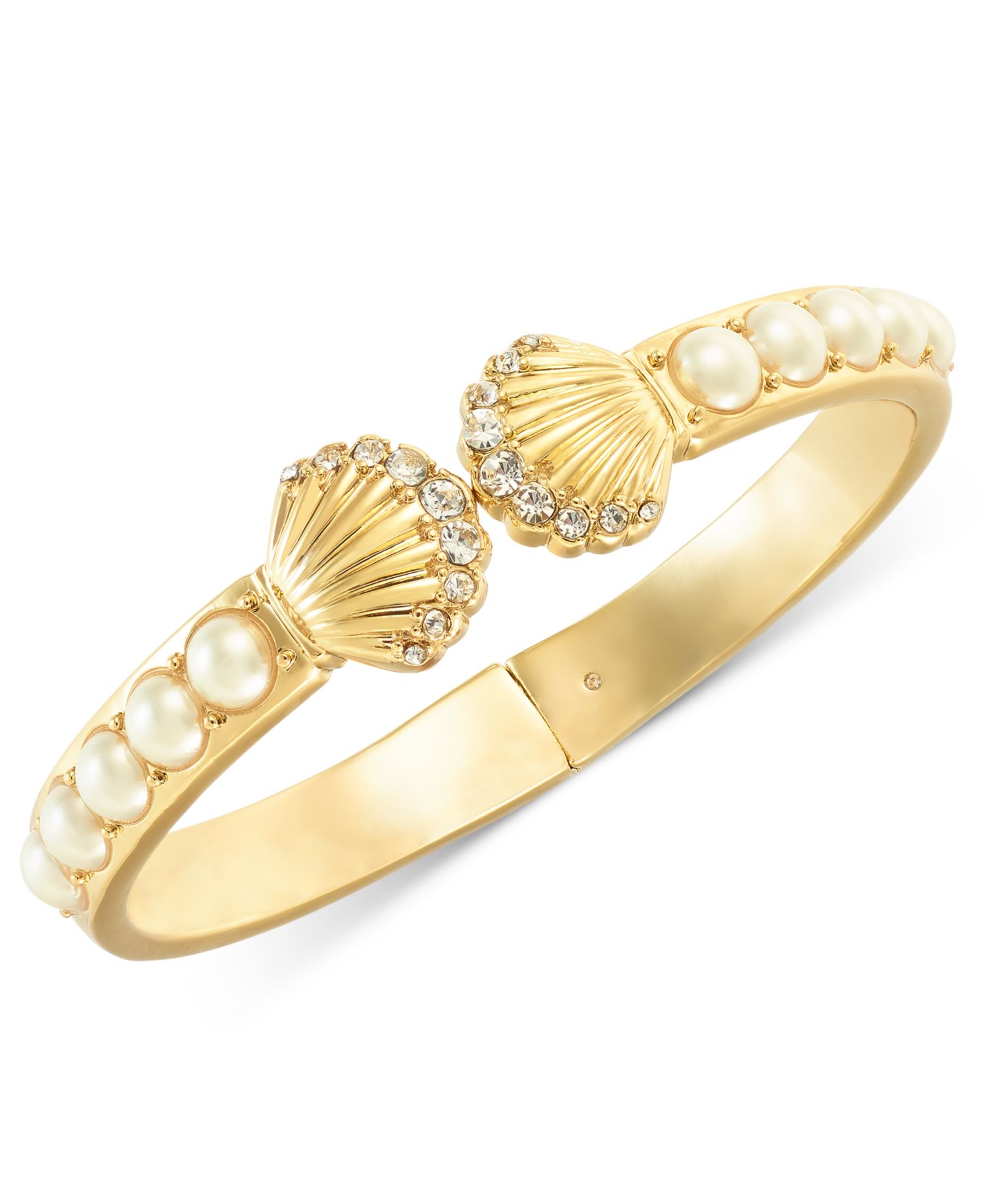 Gold-Tone Pav&eacute; & Imitation Pearl Shell Cuff Bracelet