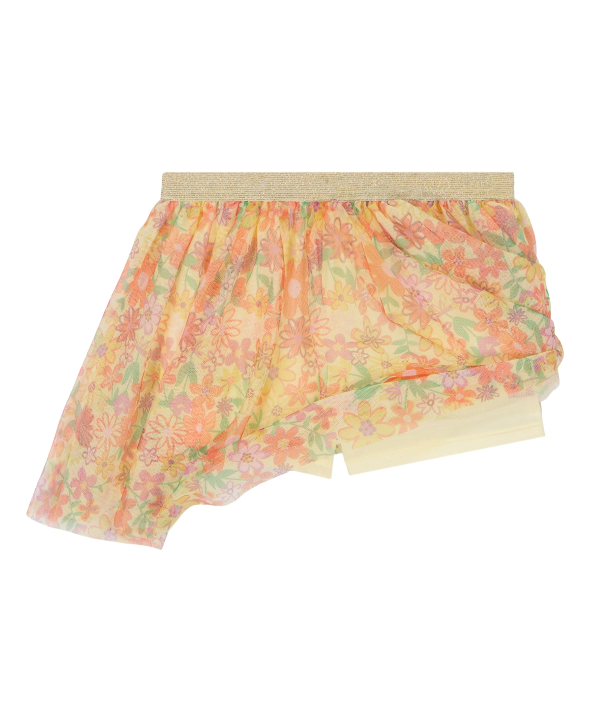 KIDS HEADQUARTERS TODDLER AND LITTLE GIRLS 2-PIECE PUFF SLEEVE JERSEY TOP FLORAL PRINT AND TULLE SKORT SET 