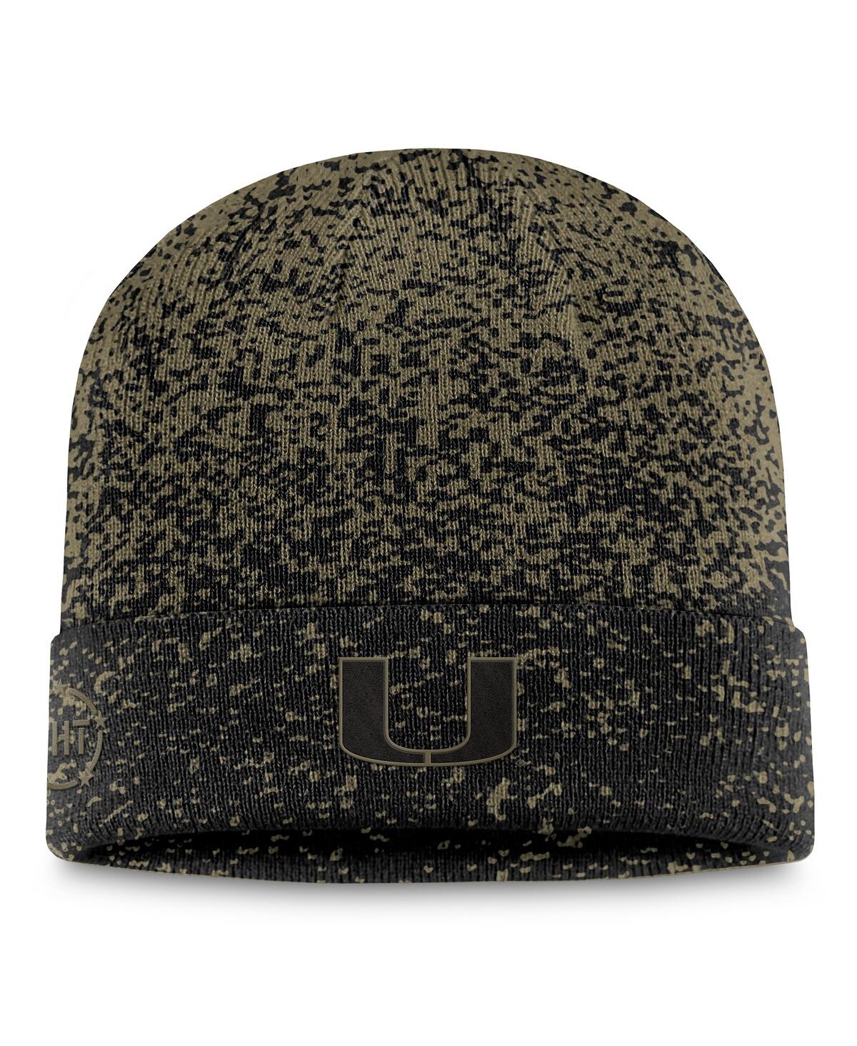 Top Of The World Men's Olive/black Miami Hurricanes Cuffed Knit Two-tone Hat In Olive,black