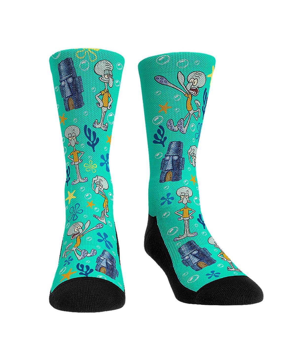 ROCK 'EM MEN'S AND WOMEN'S SPONGEBOB SQUAREPANTS SQUIDWARD ALL OVER ICONS CREW SOCKS 