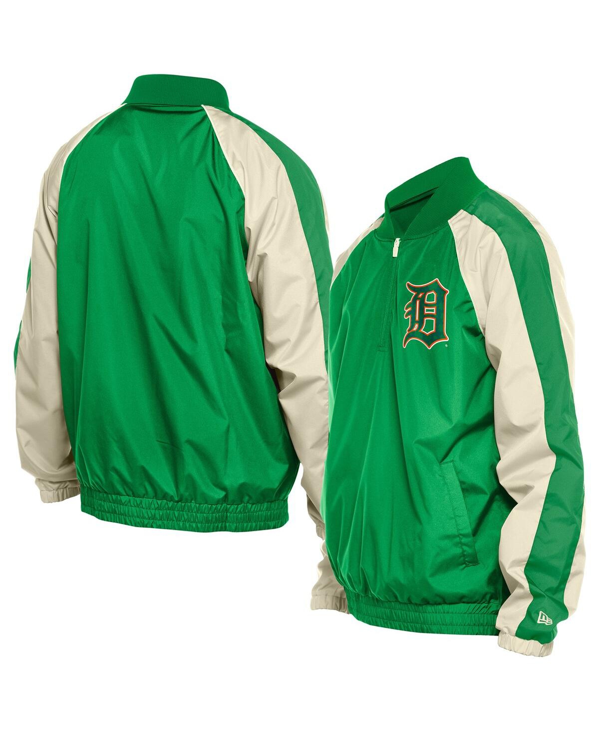 NEW ERA MEN'S KELLY GREEN DETROIT TIGERS RIPSTOP RAGLAN QUARTER-ZIP HOODIE WINDBREAKER JACKET 