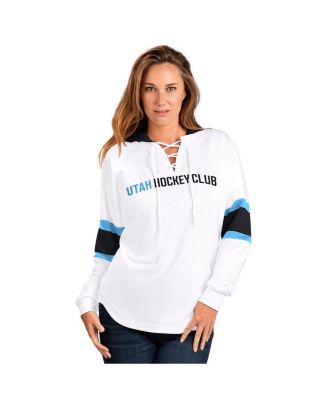 G-III 4Her by Carl Banks - Women's White Utah Hockey Club Goal Zone Long Sleeve Lace-Up Hoodie T-Shirt