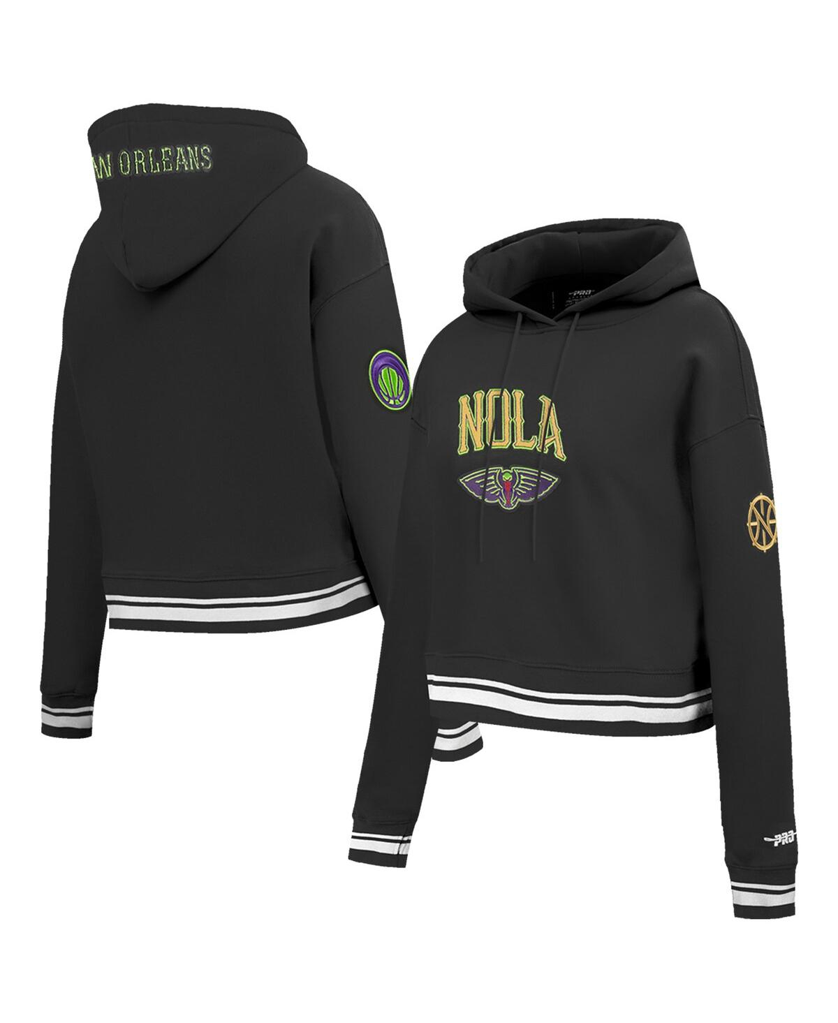 Women's Black New Orleans Pelicans 2024/25 City Edition Chenille Applique Cropped Pullover Hoodie - Black