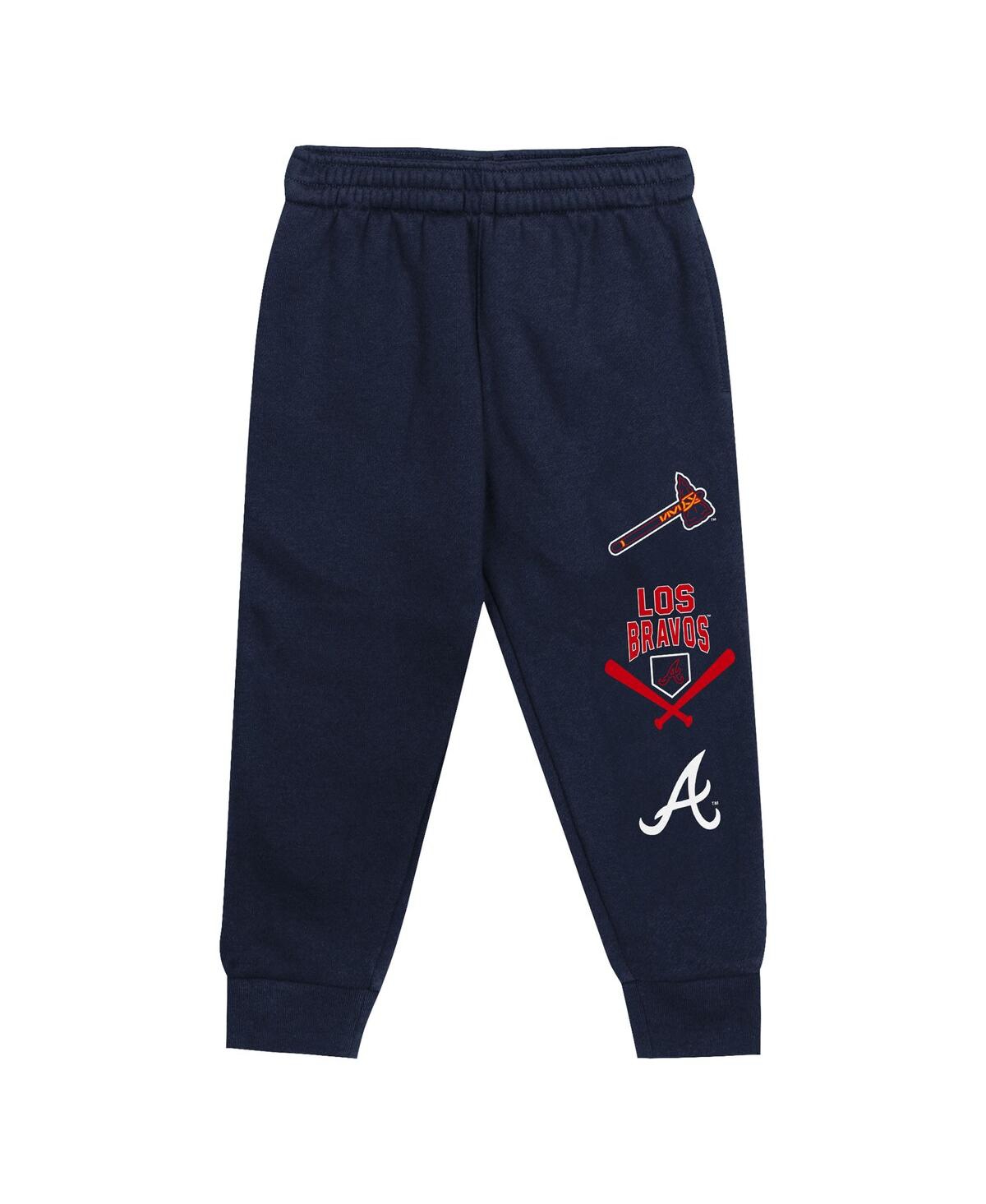 Outerstuff Toddler 2-piece Red/navy Atlanta Braves Wind Up Pullover Hoodie And Sweatpants Set In Red,navy