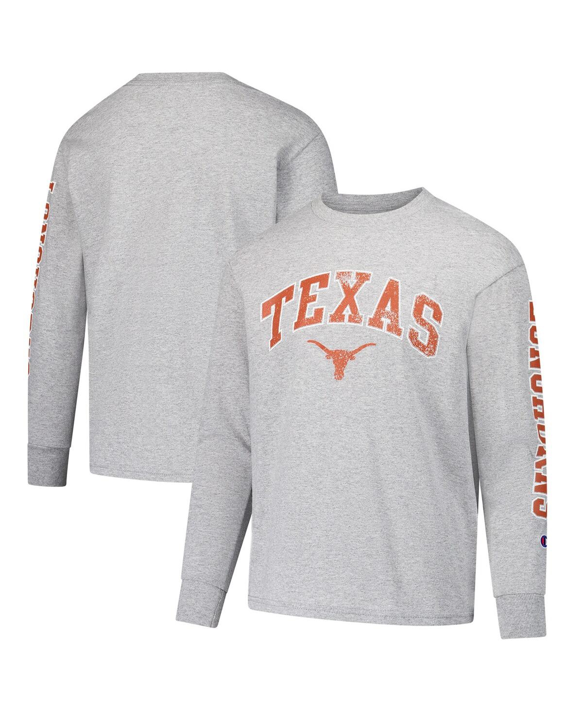 Champion Big Boys and Girls Gray Texas Longhorns Distressed Arch Over Logo Long Sleeve T-Shirt - Gray