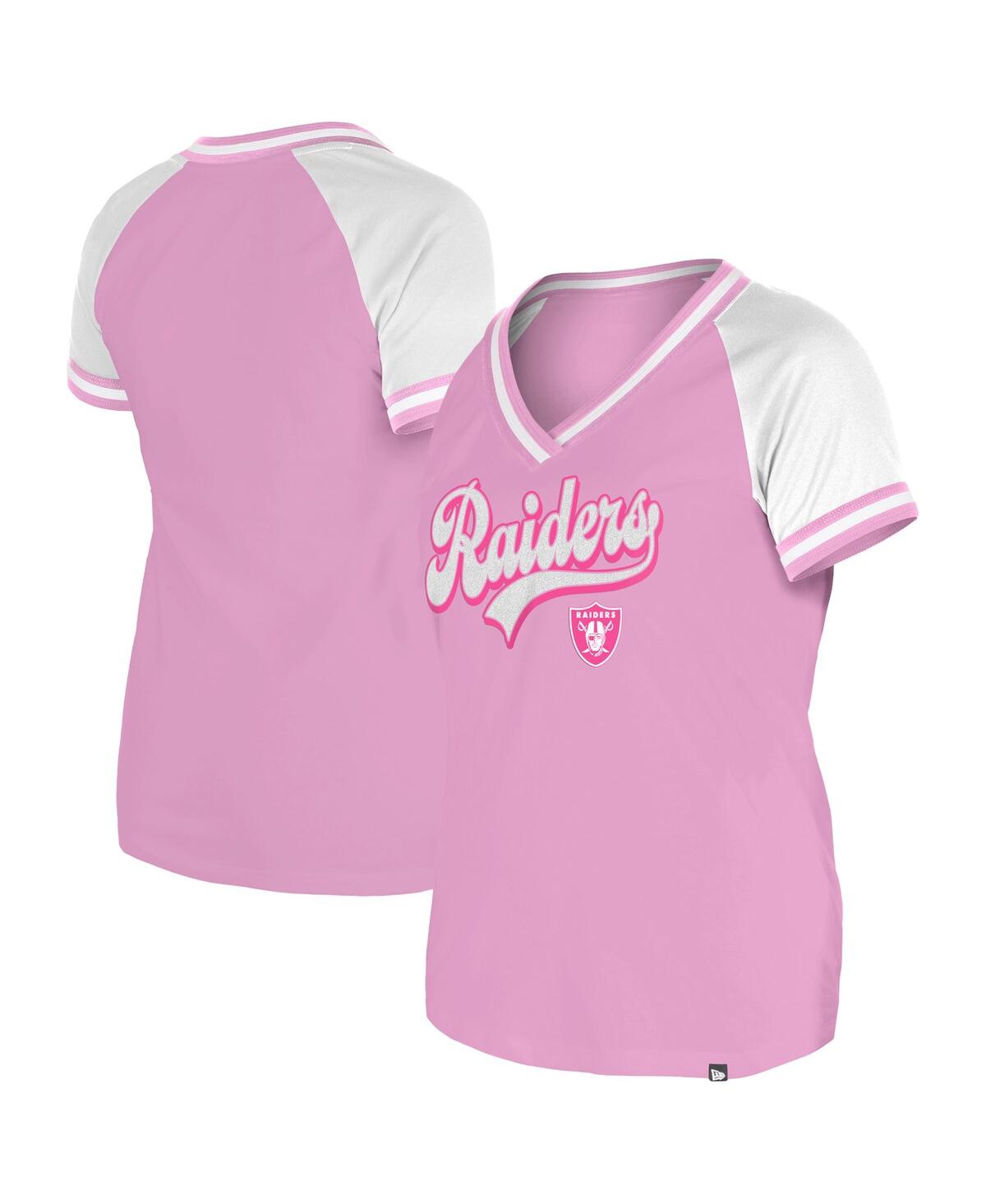 NEW ERA WOMEN'S PINK LAS VEGAS RAIDERS COLOR MULTIPLIER V-NECK T-SHIRT 