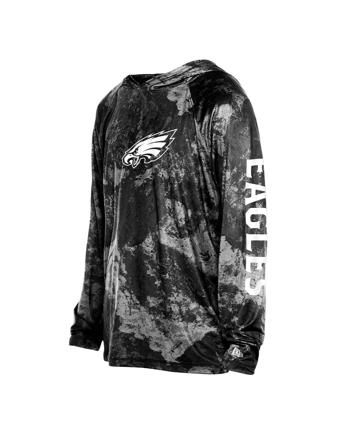 NEW ERA MEN'S BLACK PHILADELPHIA EAGLES REALTREE XTREME CAMO RAGLAN LONG SLEEVE HOODED T-SHIRT 