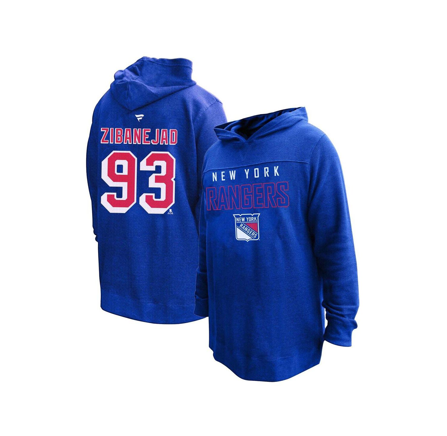 Women's Mika Zibanejad Blue New York Rangers Plus Size Name & Number Thermal Pullover Hoodie