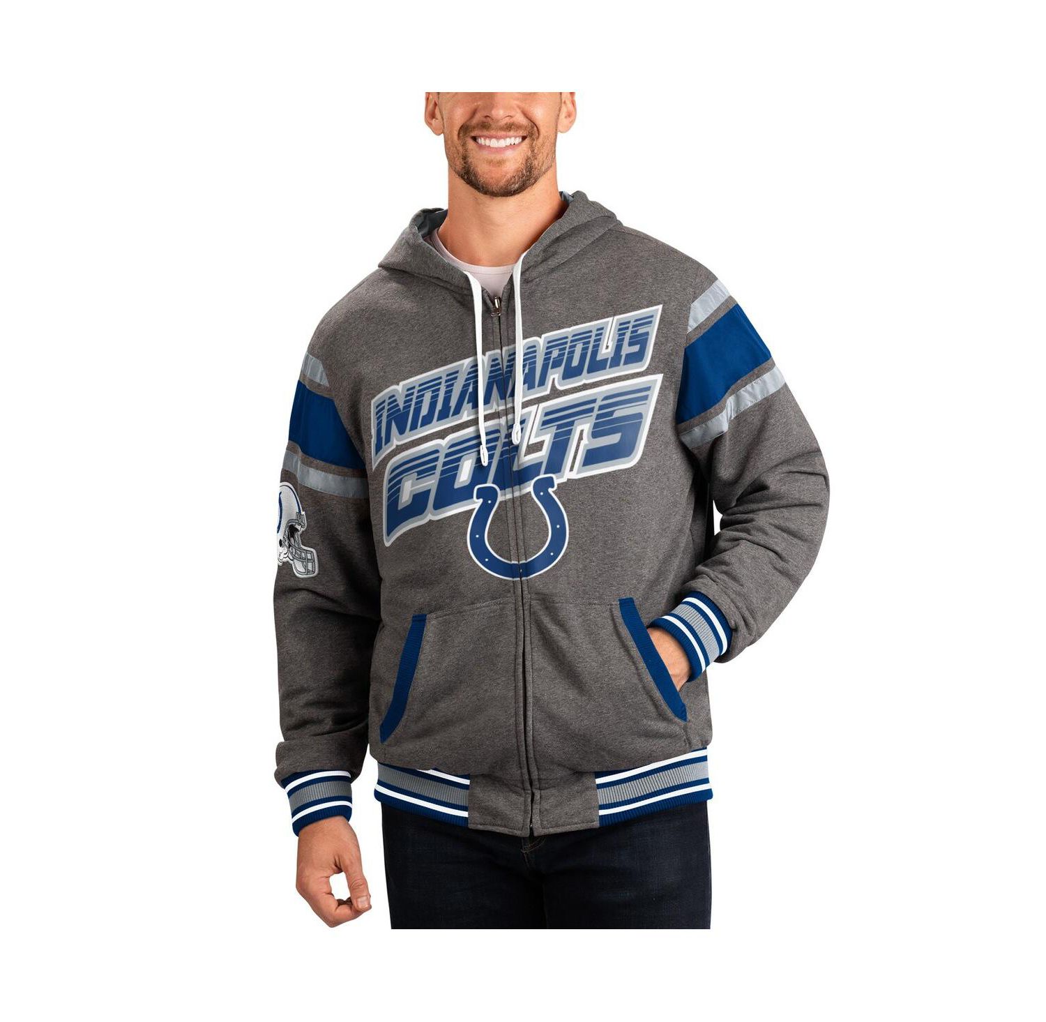 Men's Royal/Gray Indianapolis Colts Extreme Full Back Reversible Hoodie Full-Zip Jacket
