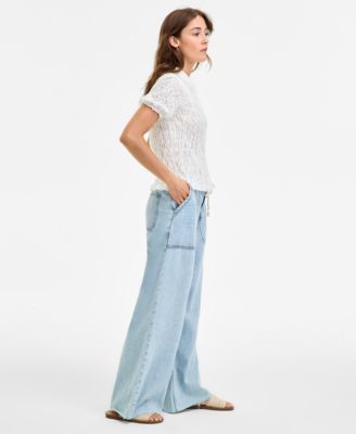 Women's Patch Pocket Drawstring-Waist Wide-Leg Jeans