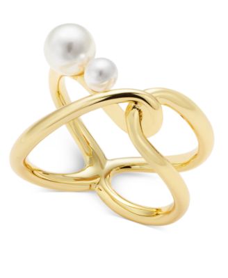 I.N.C. International Concepts - Gold-Tone Imitation Pearl Openwork Statement Ring