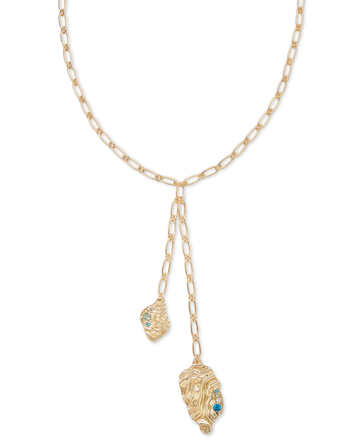 Gold-Tone Color Crystal Shell Lariat Necklace, 18" + 3" extender, Exclusively at Macy's - Med Blue