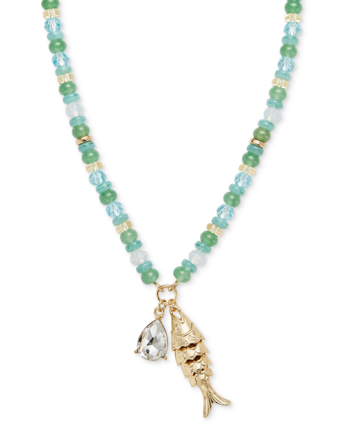 Gold-Tone Shaky Fish Mixed Bead Pendant Necklace, 32" + 3" extender, Exclusively at Macy's - Multi