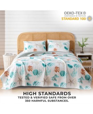 Linery & Co Seashells & Stripes Microfiber Quilt Set With Shams