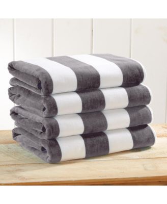 100% Cotton Velour Cabana Stripe Oversized Beach Towel, 4 Pack 35" x 70"