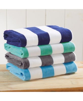 Cotton Velour Cabana Stripe Oversized 4 Pack Beach Towel, 35" x 70"