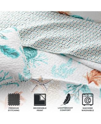 Linery & Co Seashells & Stripes Microfiber Quilt Set With Shams