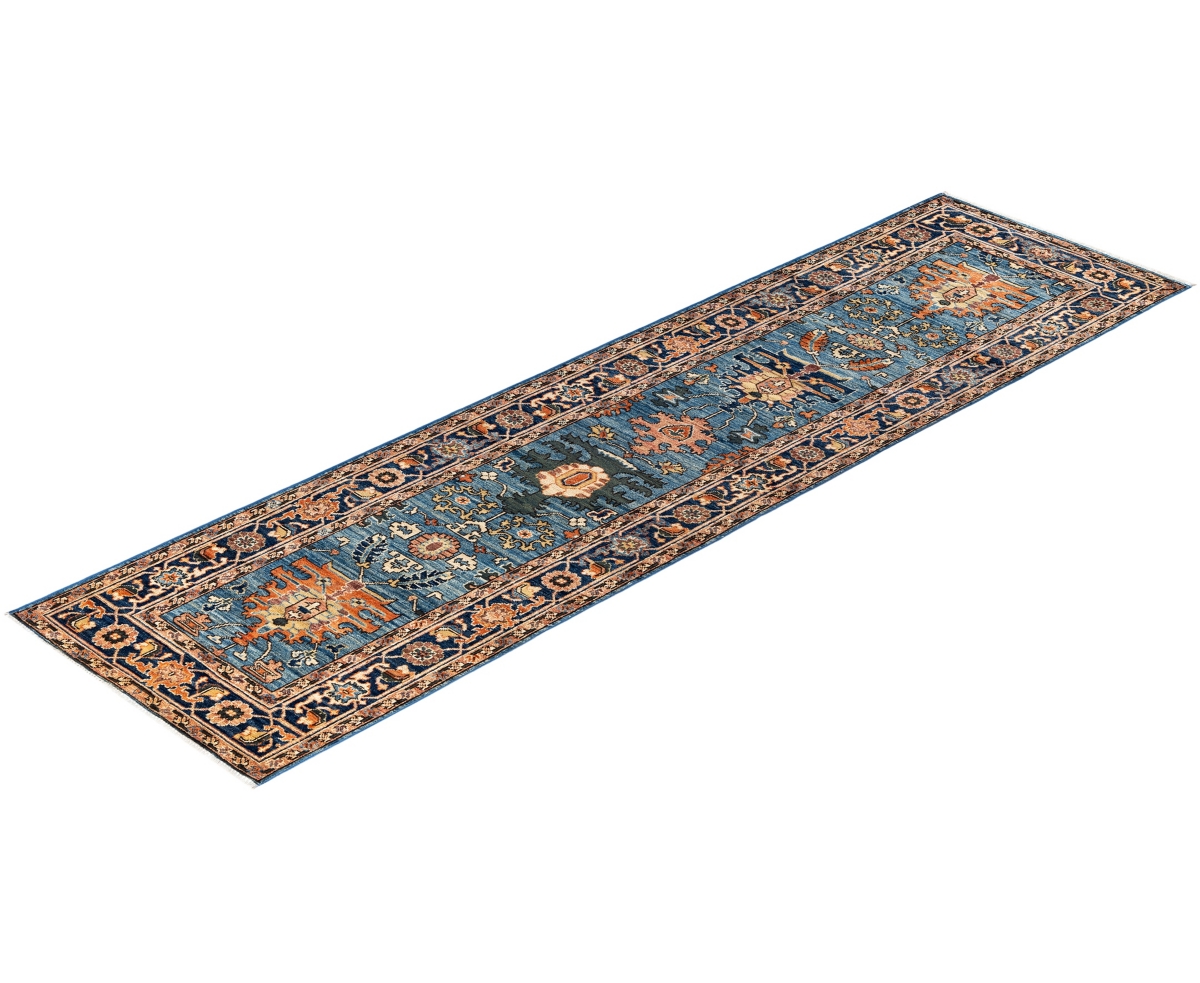 Adorn Hand Woven Rugs Serapi M1945 2'7''x9'5'' Runner Area Rug In Light Blue