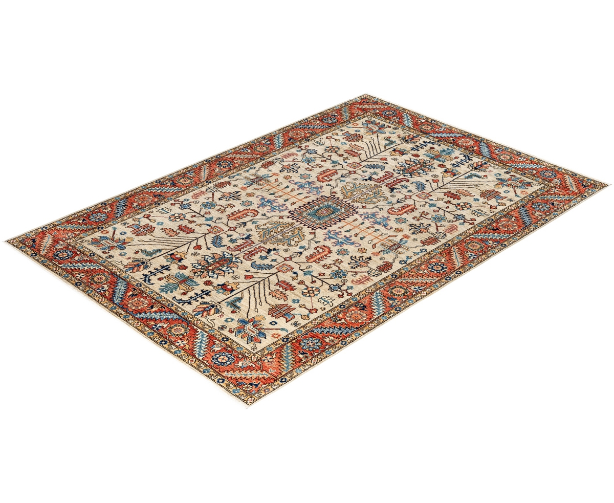 Adorn Hand Woven Rugs Serapi M1945 6'2''x9' Area Rug In Light Gray