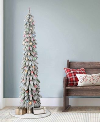 Puleo 6FT Pre-Lit Flocked Alpine Pencil Tree
