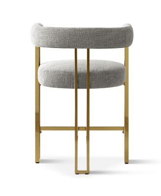 Set of 2 Counter Height Stools, 25" Upholstered Chairs with Gold Metal Legs, Curved Back & Armrests-Maison Boucle