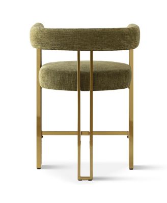 Set of 2 Counter Height Stools, 25" Upholstered Chairs with Gold Metal Legs, Curved Back and Armrests-Maison Boucle