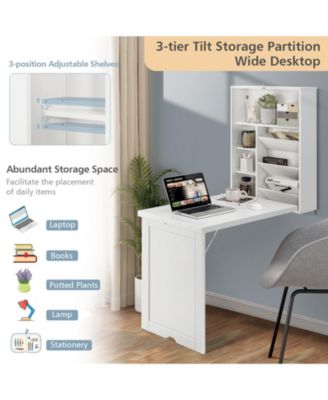 Wall Mounted Fold-Out Convertible Floating Desk Space Saver