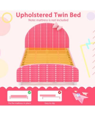 Wood Upholstered Twin Bed Platform with Slat Support