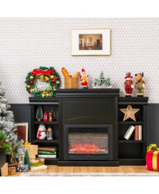 70 Inch Modern Fireplace Media Entertainment Center with Bookcase