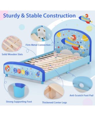 Wood Upholstered Twin Bed Platform with Slat Support